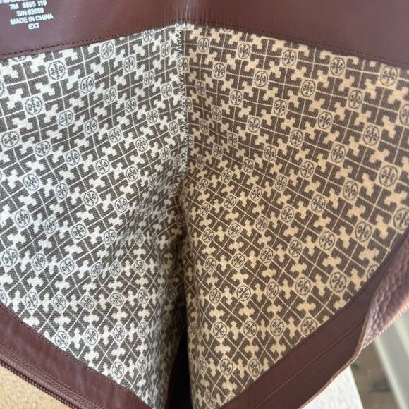 TORY BURCH Riding Boots Brown Leather Zip Knee High Logo Buckle Women 7M - Picture 9 of 13